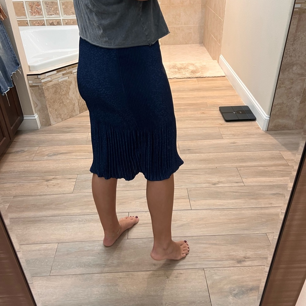 Navy midi slip skirt with animal print